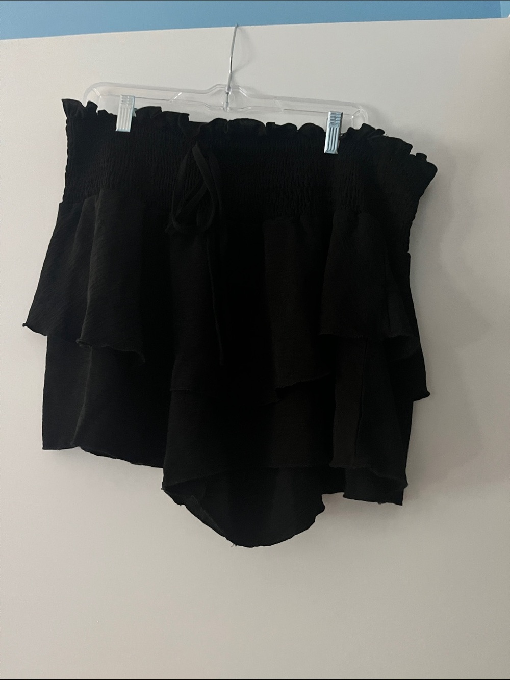 High-Waist Black Ruffle Tiered Shorts